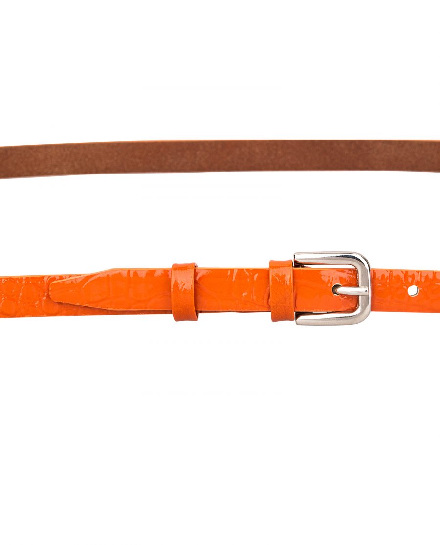 Croco-orange-skinny-belt-buckle-On-pants