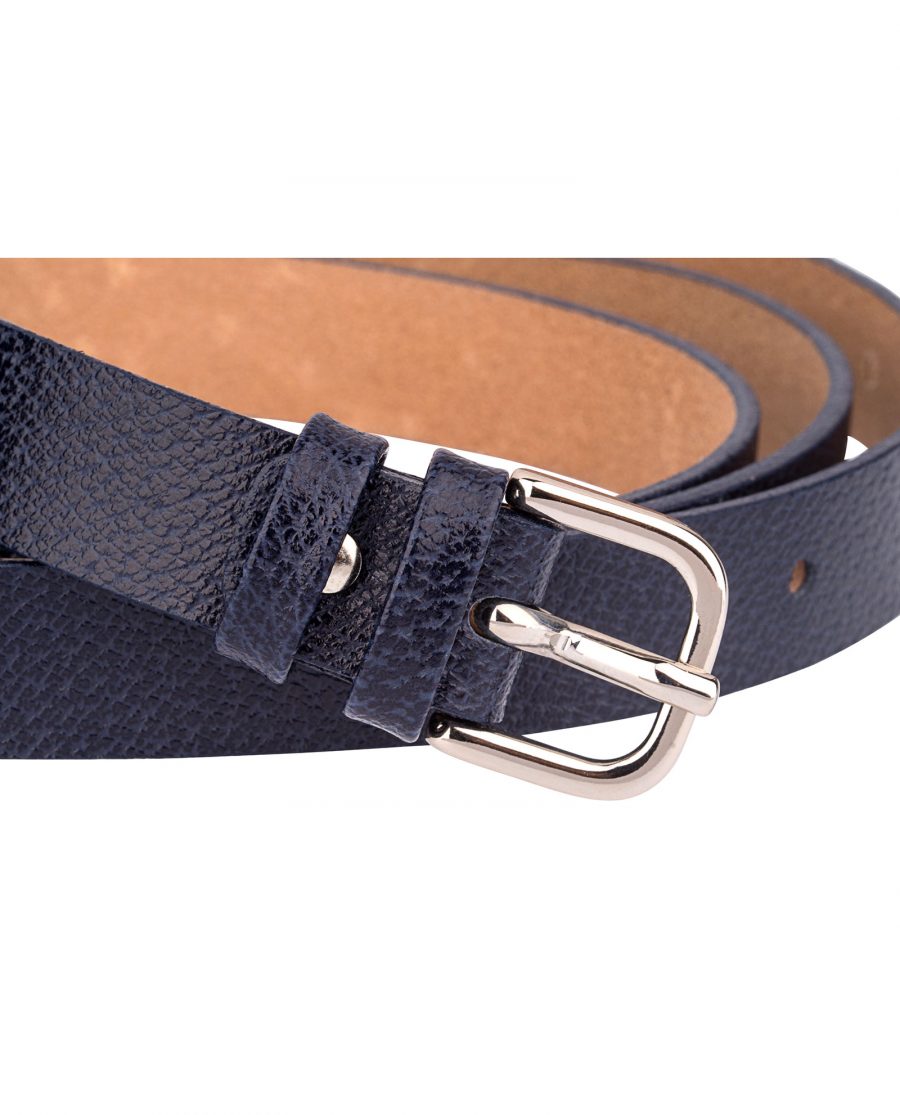 Dark-Blue-Skinny-Belt-With-Texture-Buckle