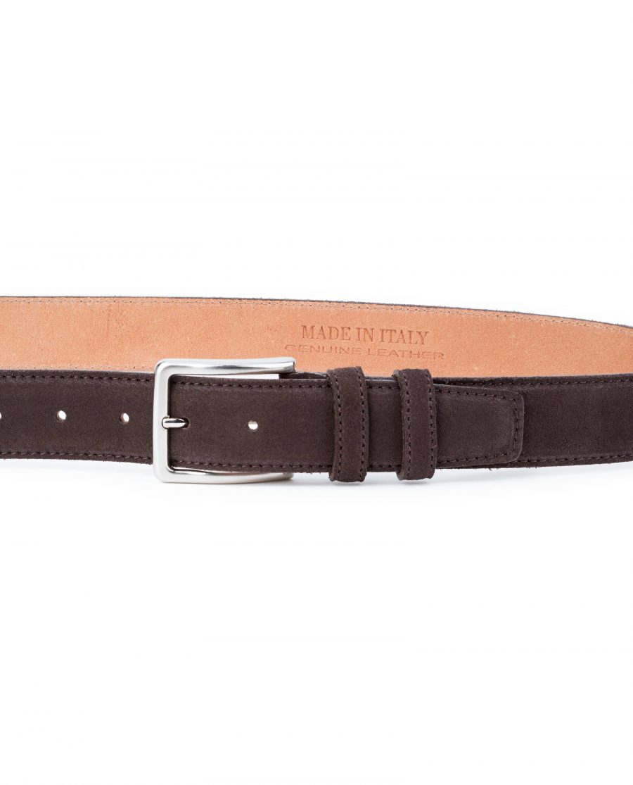 Dark-Brown-Suede-Belt-35-mm-Genuine-Leather-Capo-Pelle-On-trousers