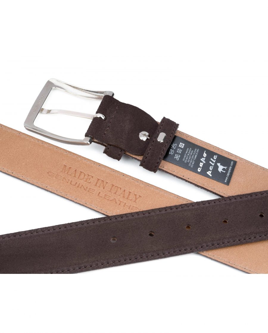 Dark-Brown-Suede-Belt-35-mm-Genuine-Leather-Capo-Pelle-Tags-Heat-stamp