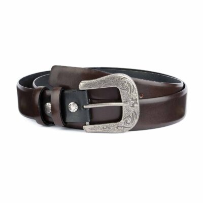 Dark-Brown-Western-Belt-Mens-Veg-Tan-Leather-Capo-Pelle
