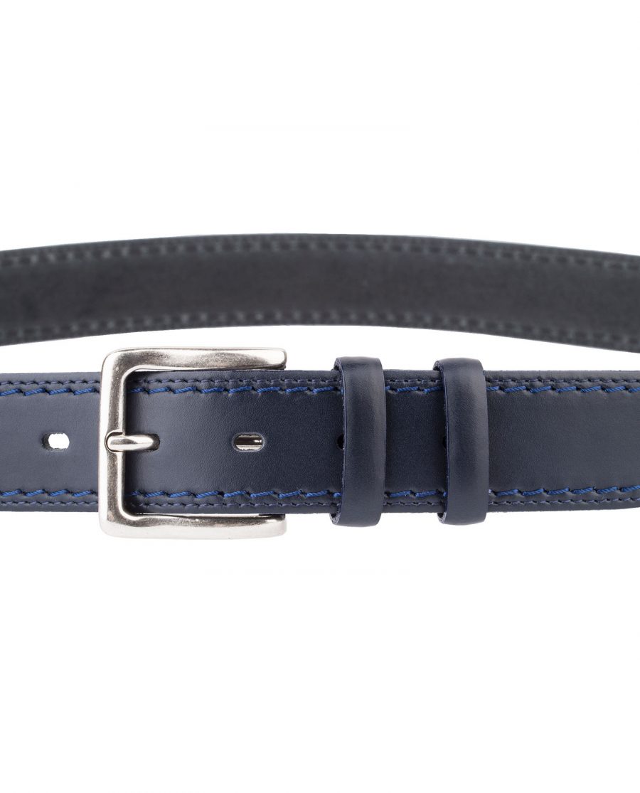 Italian-Blue-Leather-Belt-Threaded-Buckle-Zoom
