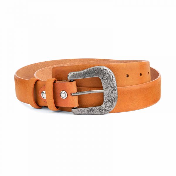 Light-Brown-Western-Belt-Mens-Veg-Tan-Leather-Capo-Pelle