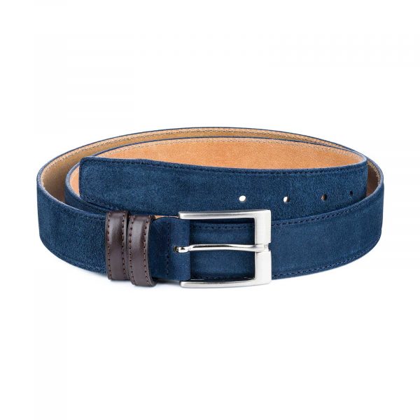 Men-Blue-Suede-Belt-with-Brown-Loops-Main-image