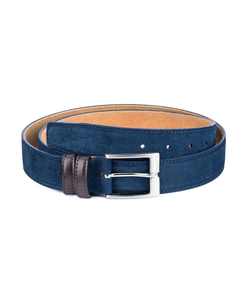 Buy Men Blue Suede Belt | Brown Loops | LeatherBeltsOnline.com