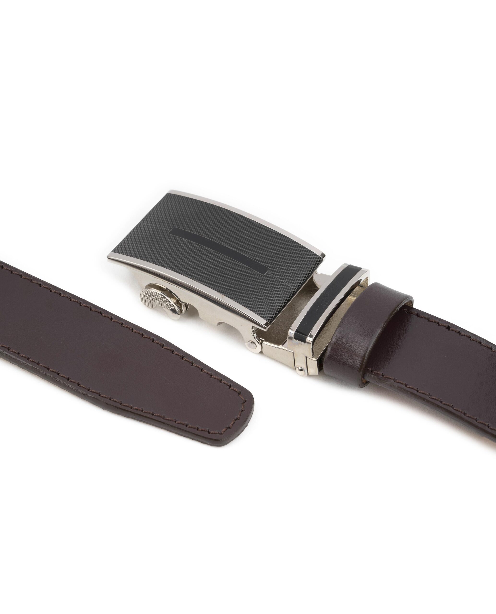 Mens-Brown-Automatic-Buckle-Belt-Genuine-Leather-Both-Ends