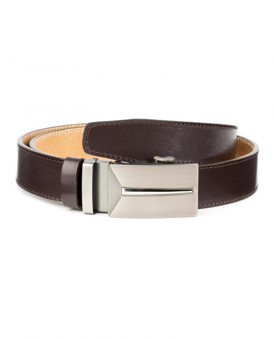 Mens-Brown-Leather-Ratchet-Belt-Gunmetal-Automatic-Buckle-By-Capo-Pelle-Main-picture-1