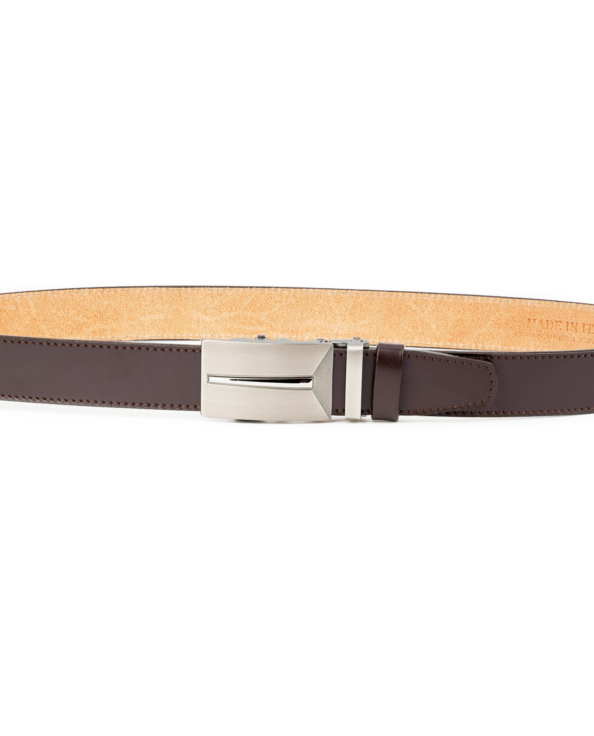 Mens-Brown-Leather-Ratchet-Belt-Gunmetal-Automatic-Buckle-By-Capo-Pelle-On-Pants-1