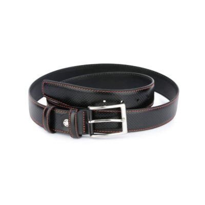 Mens Golf Belt Black Perforated Leather With Red 1