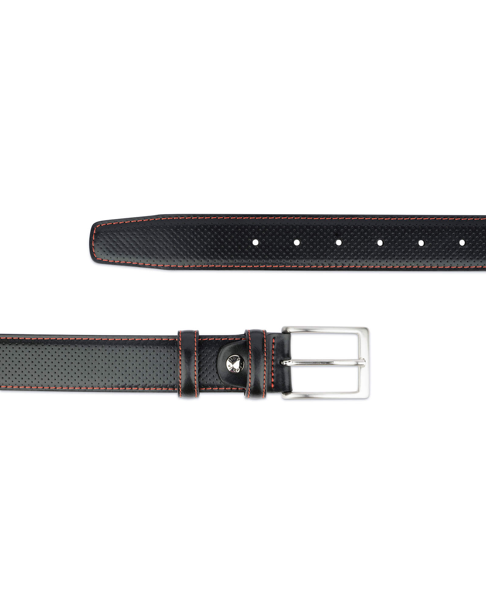 Buy Black Leather Belt for Men - Perforated & Red Stitch - Free Shipping