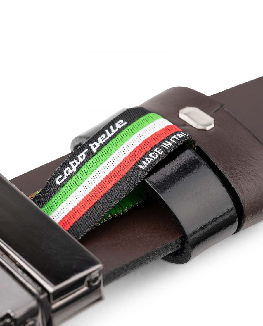 Mens-Patent-Leather-Belt-Black-Brown-Reversible-by-Capo-Pelle-Belt-keeper