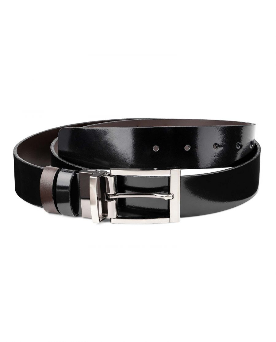 Mens-Patent-Leather-Belt-Black-Brown-Reversible-by-Capo-Pelle-First-picture