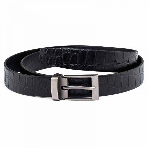 Mens-Thin-Dress-Belt-GUnmetal-brushed-buckle