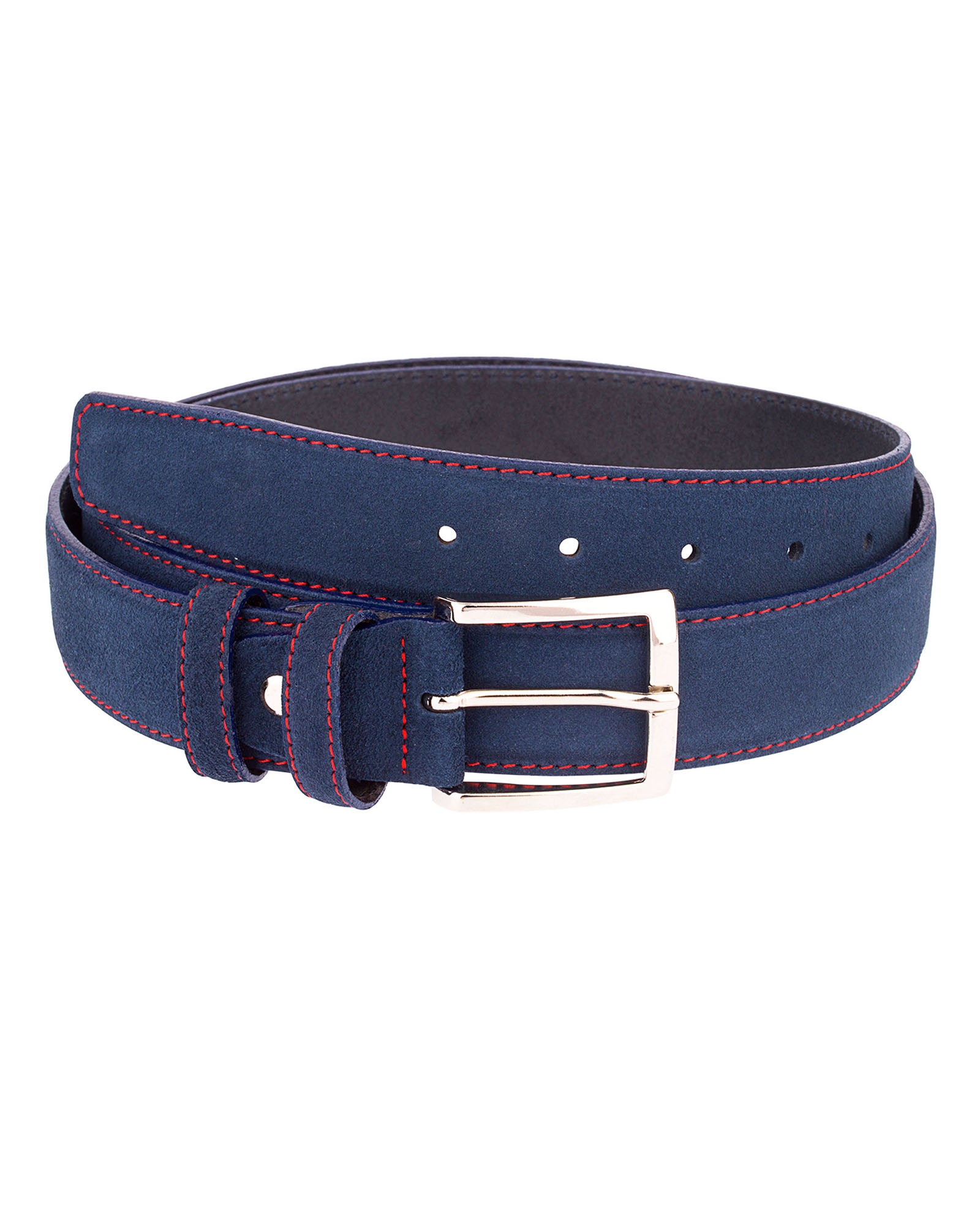 Buy Blue Suede Belt | Red Stitching | LeatherBeltsOnline.com