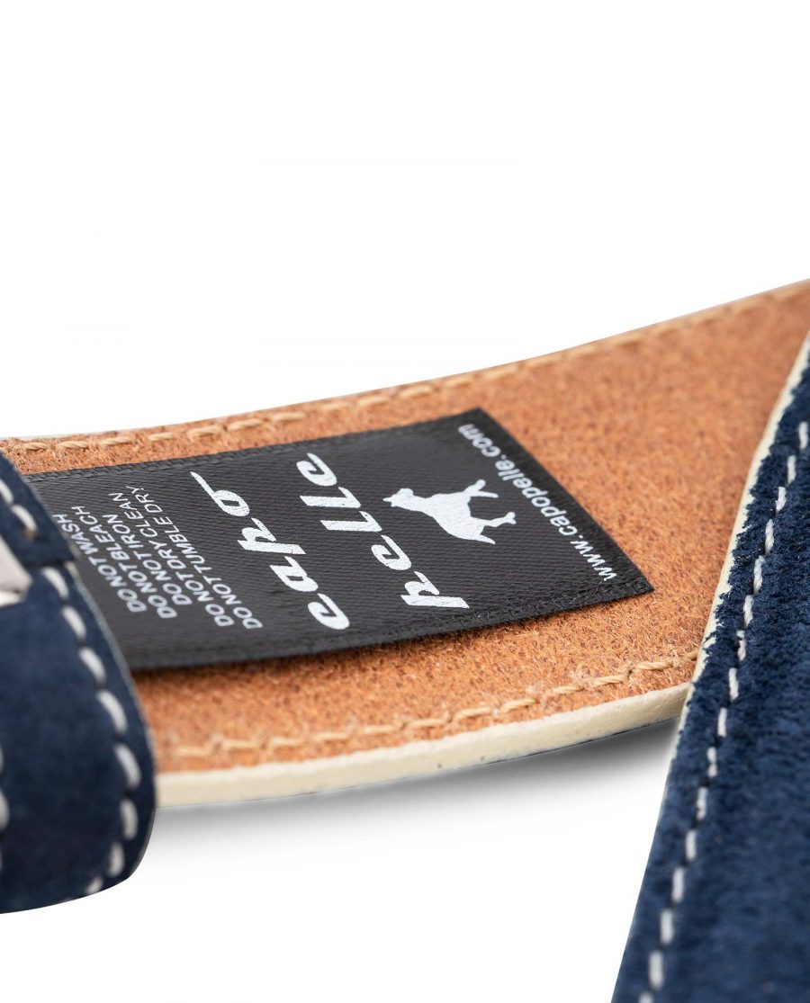 Navy-Suede-1-3-8-Belt-Strap-with-White-Edges-Italian-leather-by-Capo-Pelle-Care-label