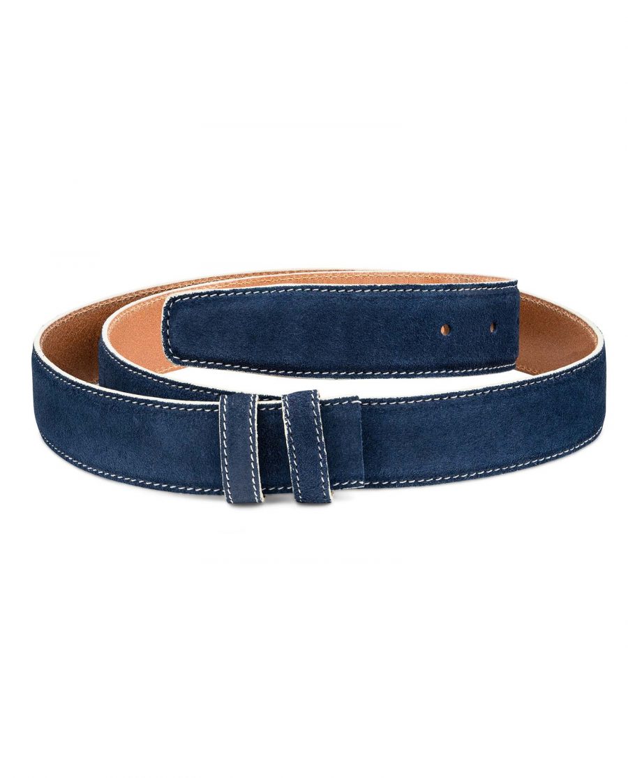 Navy-Suede-1-3-8-Belt-Strap-with-White-Edges-Italian-leather-by-Capo-Pelle-First-picture