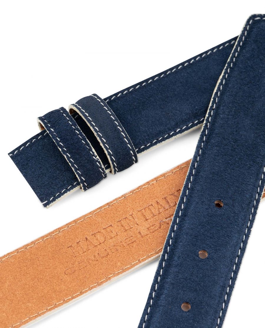 Navy-Suede-1-3-8-Belt-Strap-with-White-Edges-Italian-leather-by-Capo-Pelle-Heat-stamp
