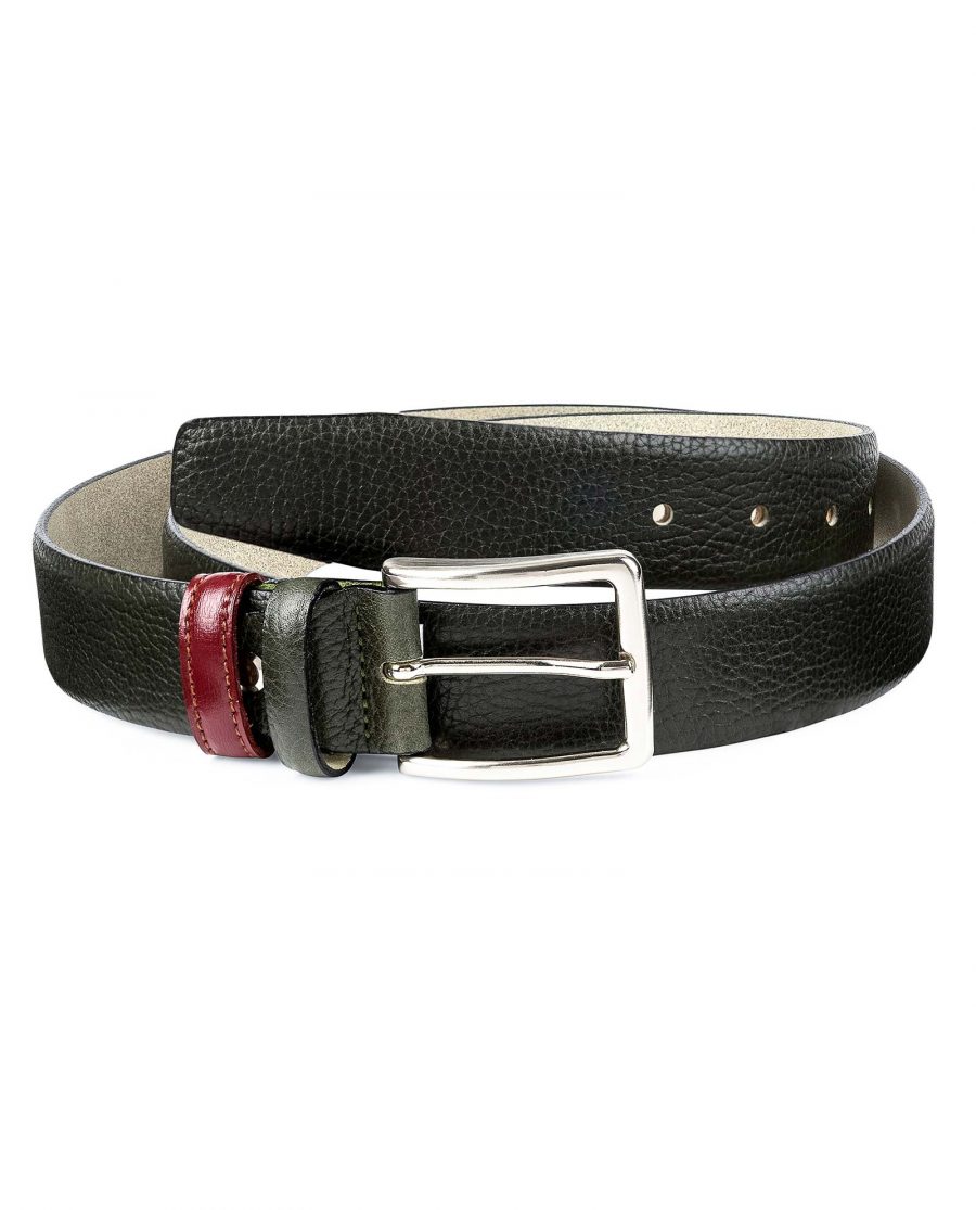 Olive-Green-Leather-Belt-With-Red-Capo-Pelle-First-picture