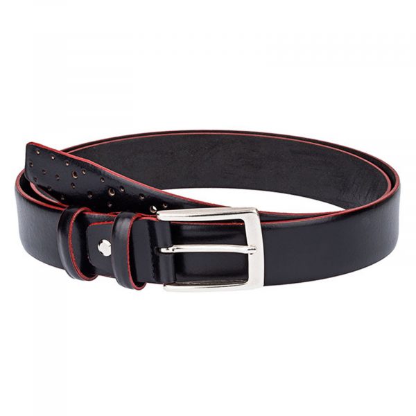 Perforated-Black-Belt-With-Red-Edges-Front