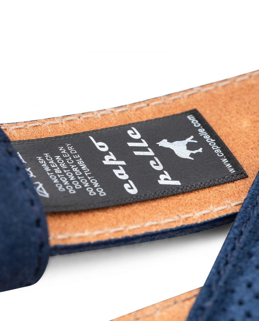 Perforated-Blue-Suede-Belt-Strap-1-3-8-inch-Wide-For-Men-Care-tag-1