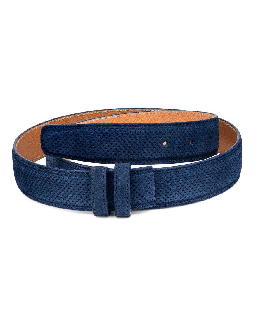 Perforated-Blue-Suede-Belt-Strap-1-3-8-inch-Wide-For-Men-First-picture-1