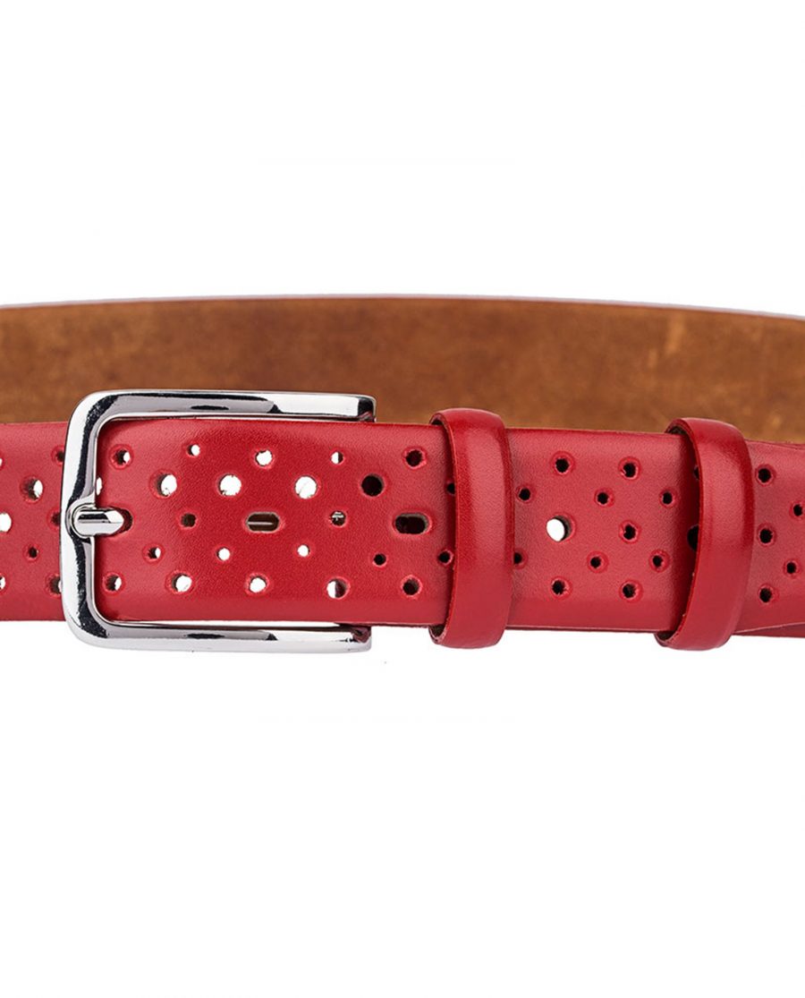 Perforated-Red-Leather-Belt-Buckle