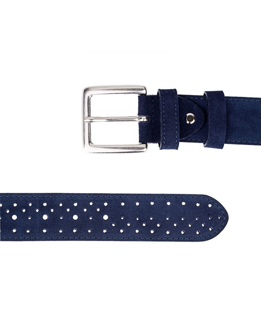 Perforated-Suede-Belt-Wide-Blue-Both-Ends
