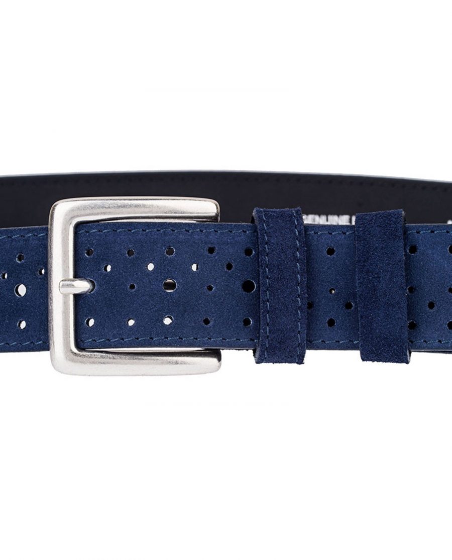 Perforated-Suede-Belt-Wide-Blue-Buckle