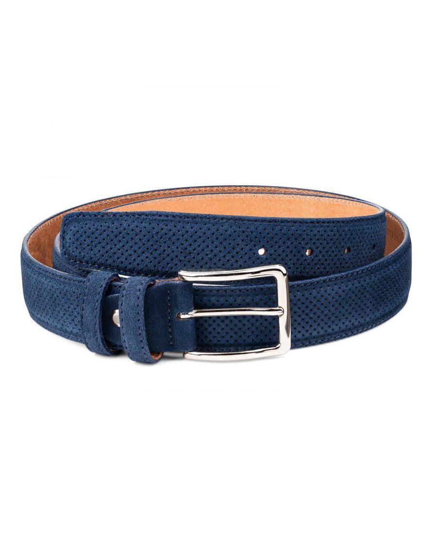 Buy Perforated Suede Belt in Navy Blue | LeatherBeltsOnline.com