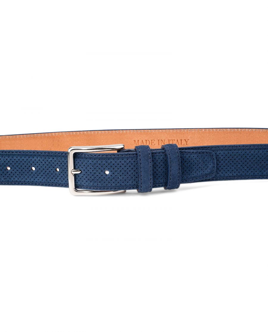 Buy Perforated Suede Belt in Navy Blue | LeatherBeltsOnline.com