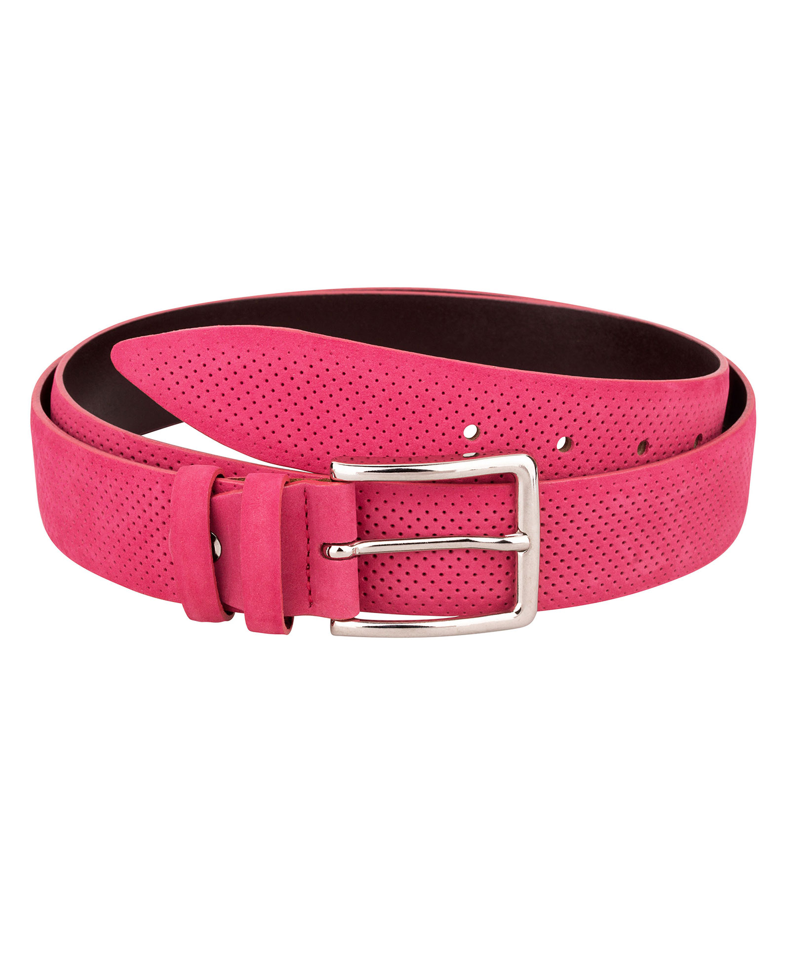 Buy Women's Pink Leather Belt - Perforated Nubuck - Free Shipping