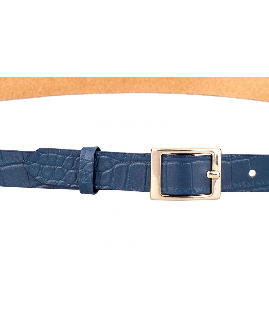 Buy Women's Blue Leather Belt | Croco Emboss | LeatherBeltsOnline.com