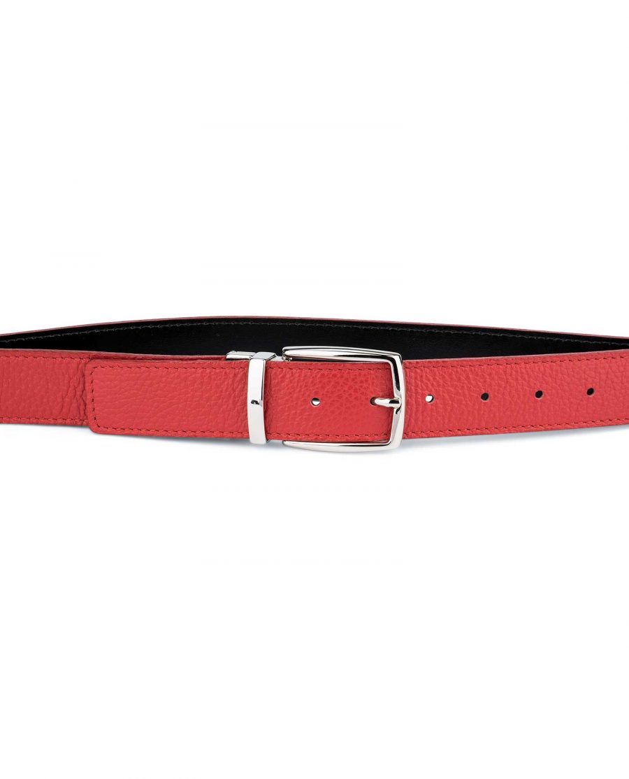 Red-Reversible-Belt-with-Twist-Buckle-On-Trousers