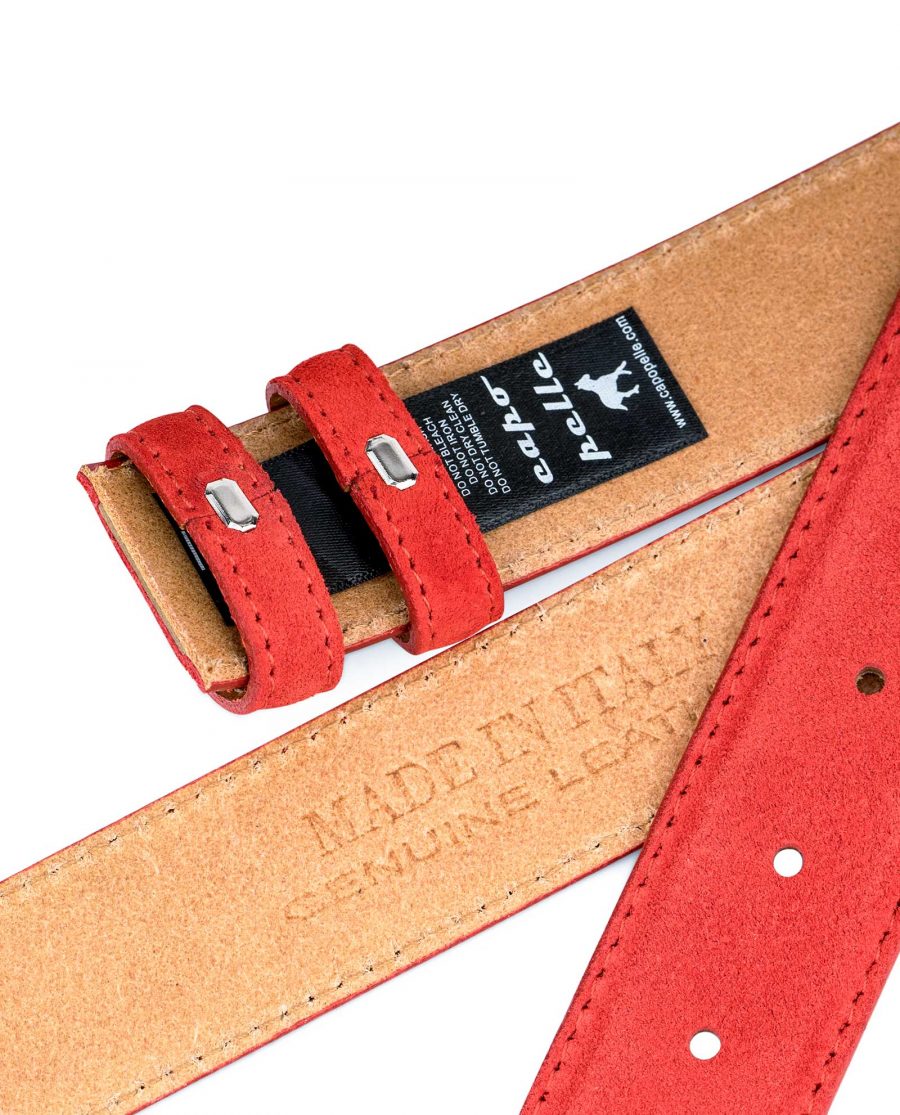 Red-Suede-Belt-Strap-1-3-8-inch-wide-35-mm-Heat-stamp