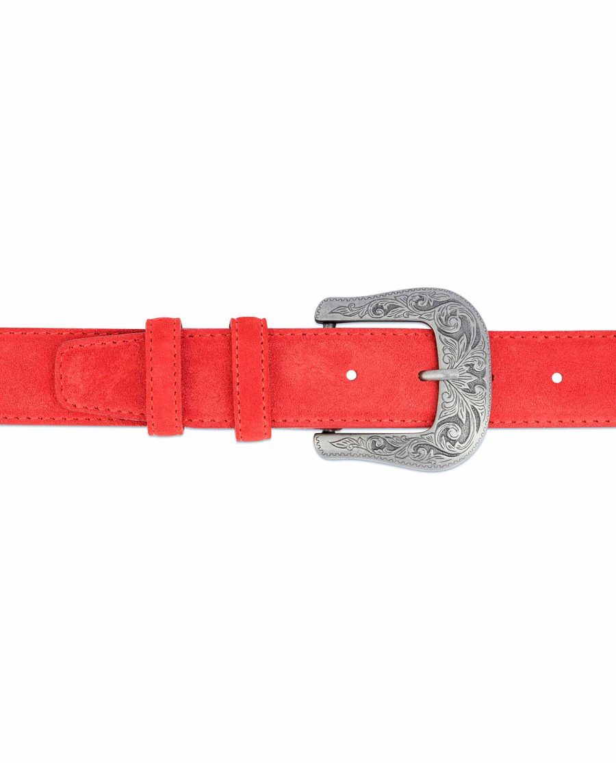 Red-Western-Belt-Italian-Suede-Leather-On-jeans