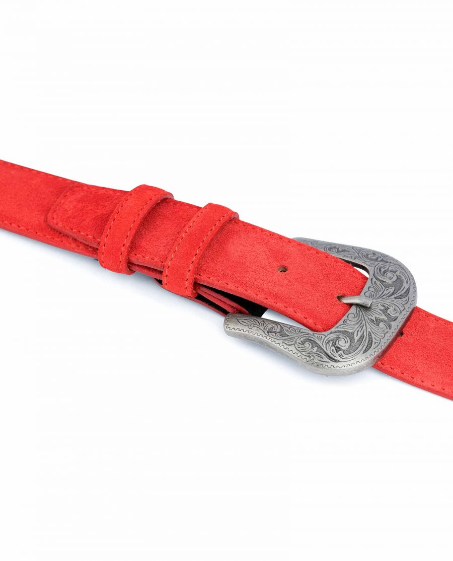 Red-Western-Belt-Italian-Suede-Leather-Real