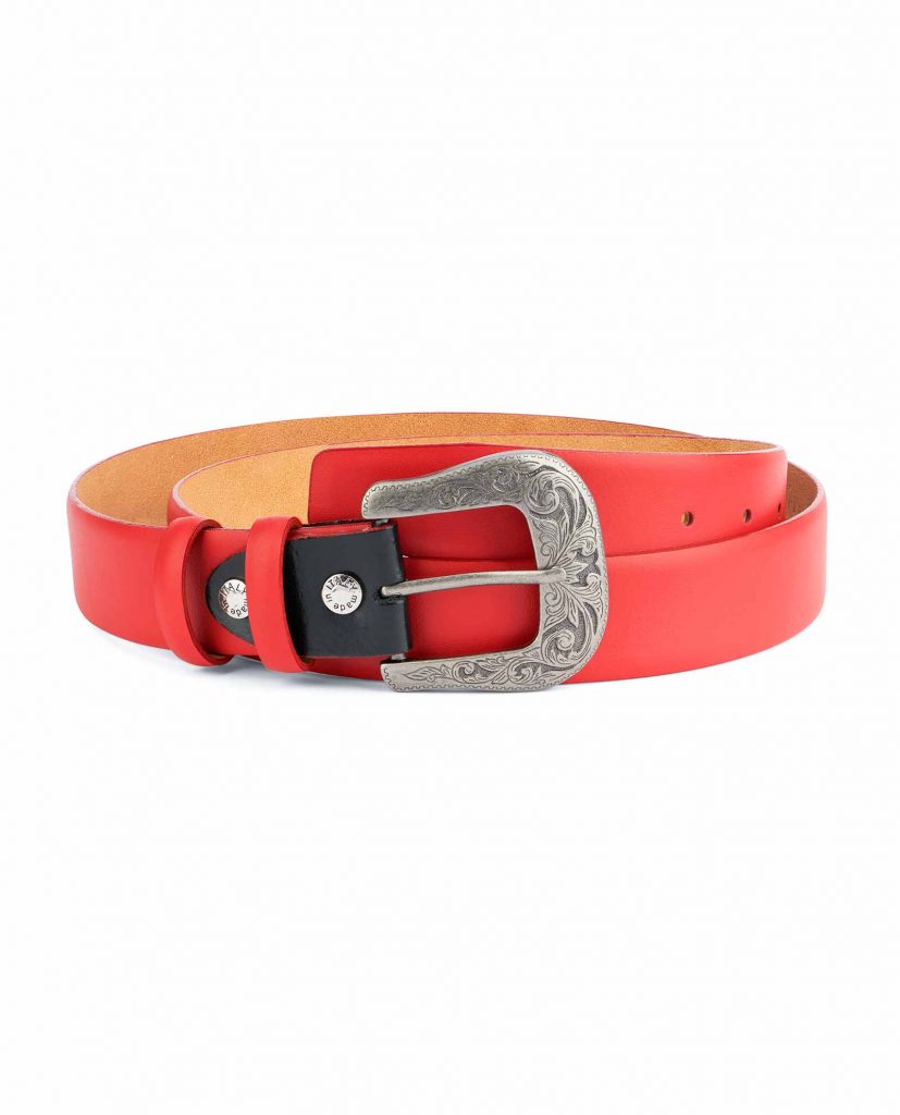 Buy Red Western Belt Mens | Veg Tan Leather | LeatherBeltsOnline.com