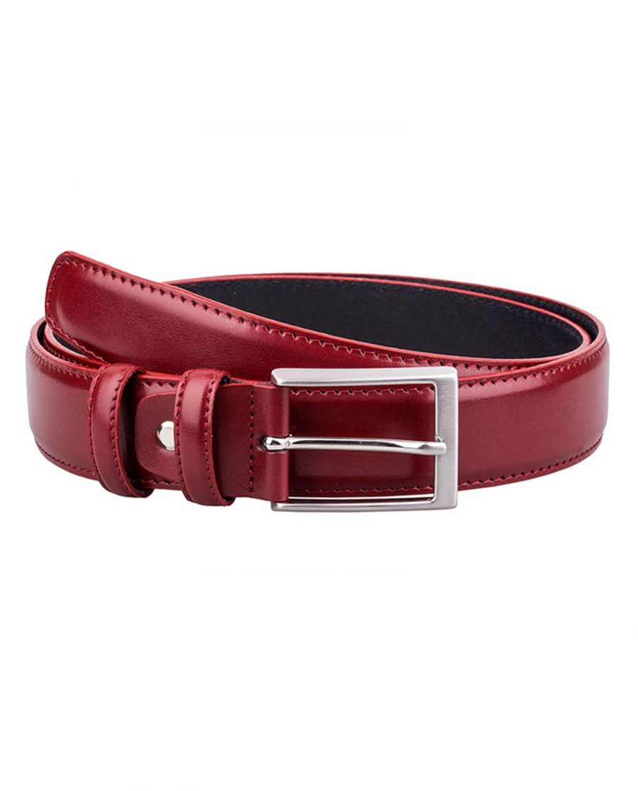 Ruby-Red-Threaded-Leather-Belt-Front-Image