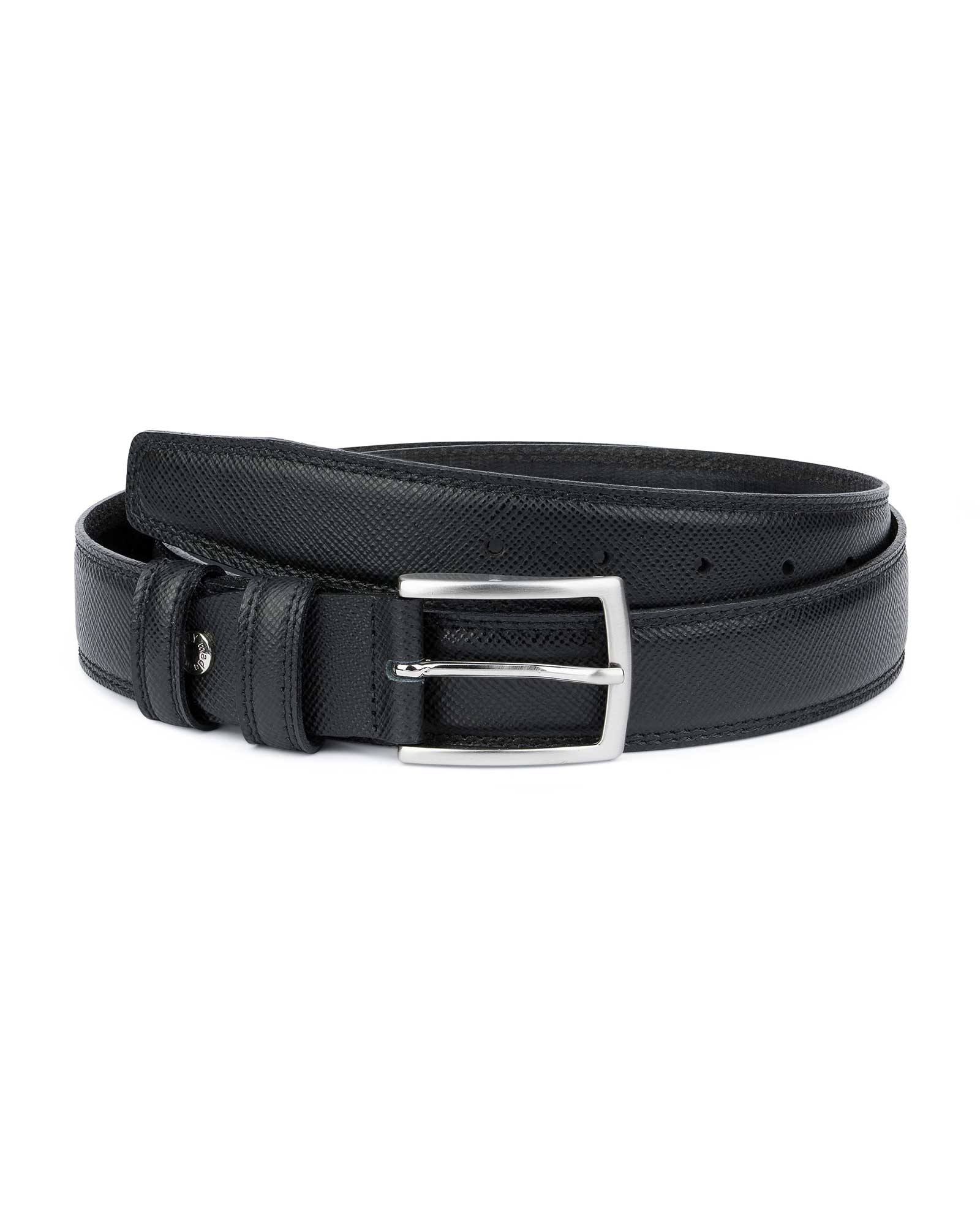 Buy Saffiano Black Leather Belt | Men's Dress | LeatherBeltsOnline.com