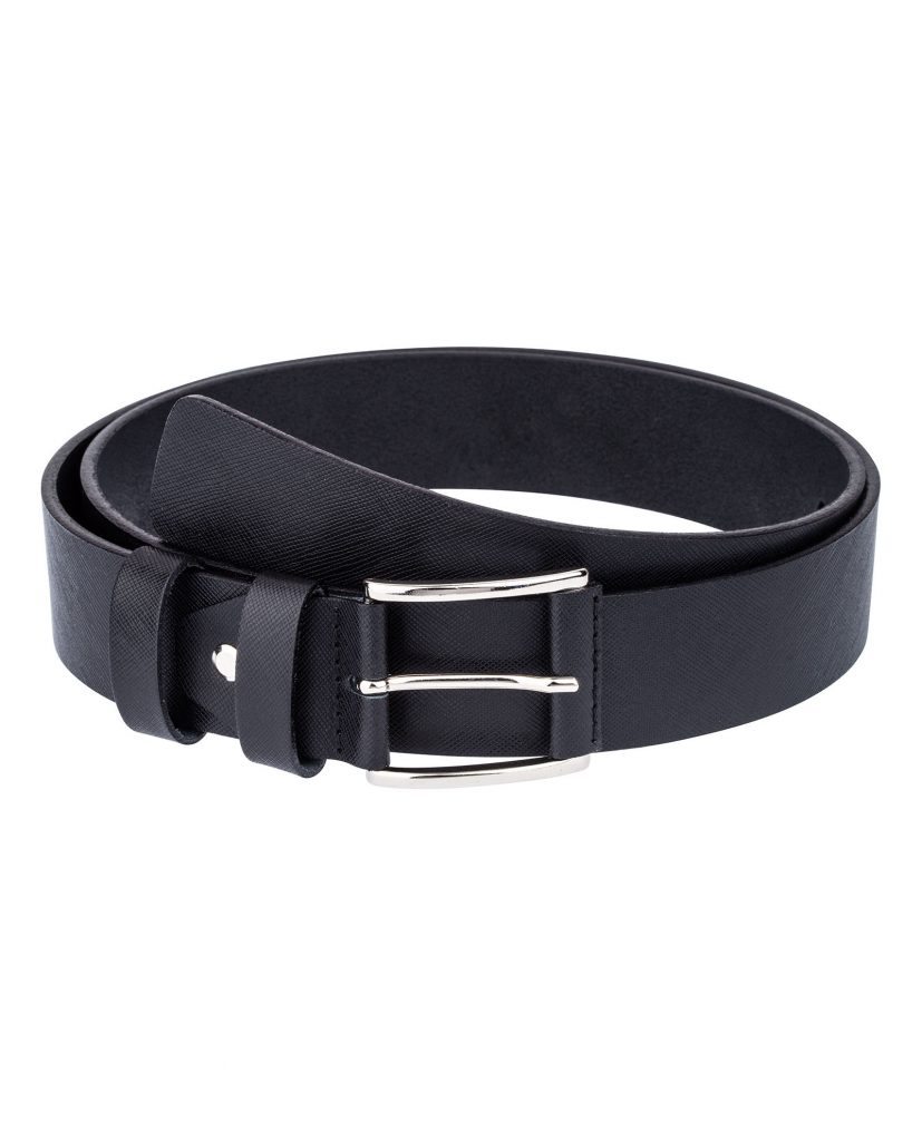 Saffiano Leather Belt Black 1-1/8" Men's belts Thin