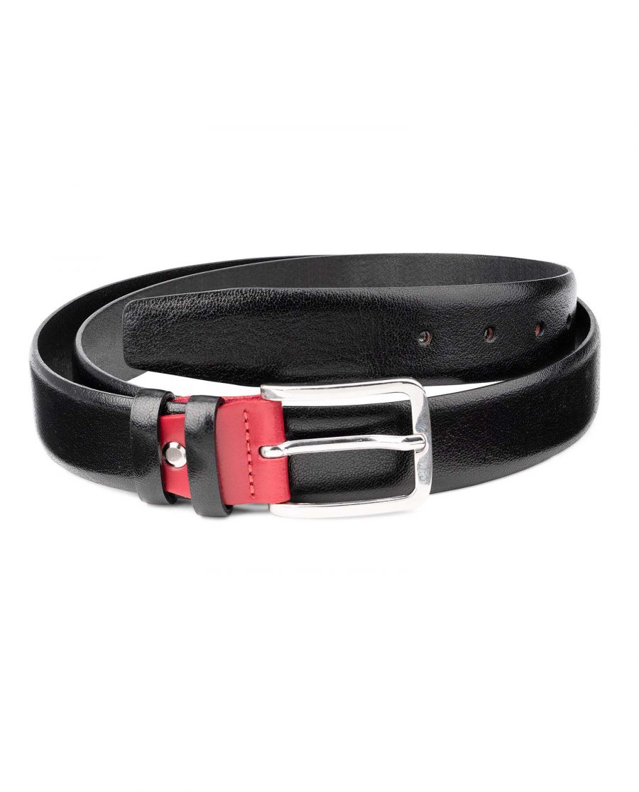 Smooth-Leather-Belt-in-Black-with-Red-Buckle-Mens-by-Capo-Pelle-Shop-image