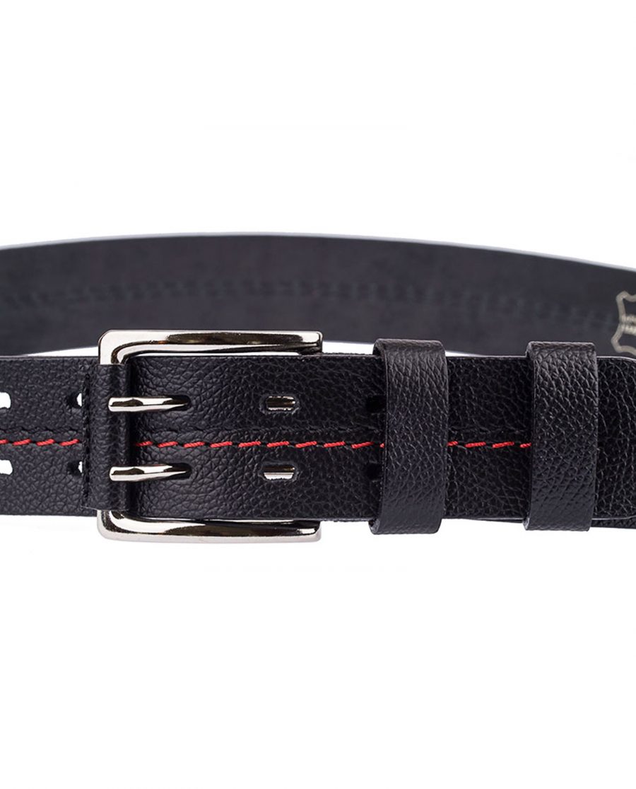 Thick-Leather-Belt-Red-Threaded-Buckle