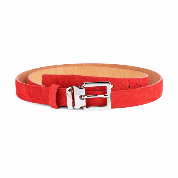 Thin-Red-Suede-Belt-Womens-1-inch-Capo-Pelle