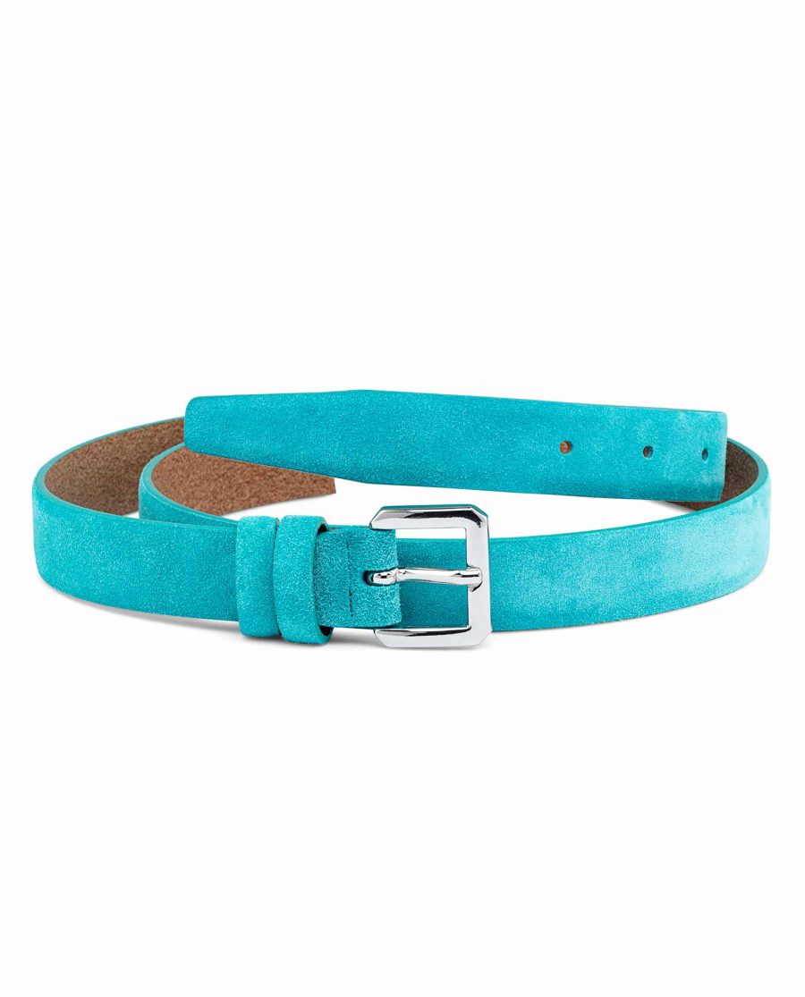 Turquoise-Belt-For-Dress-Silver-buckle-Suede
