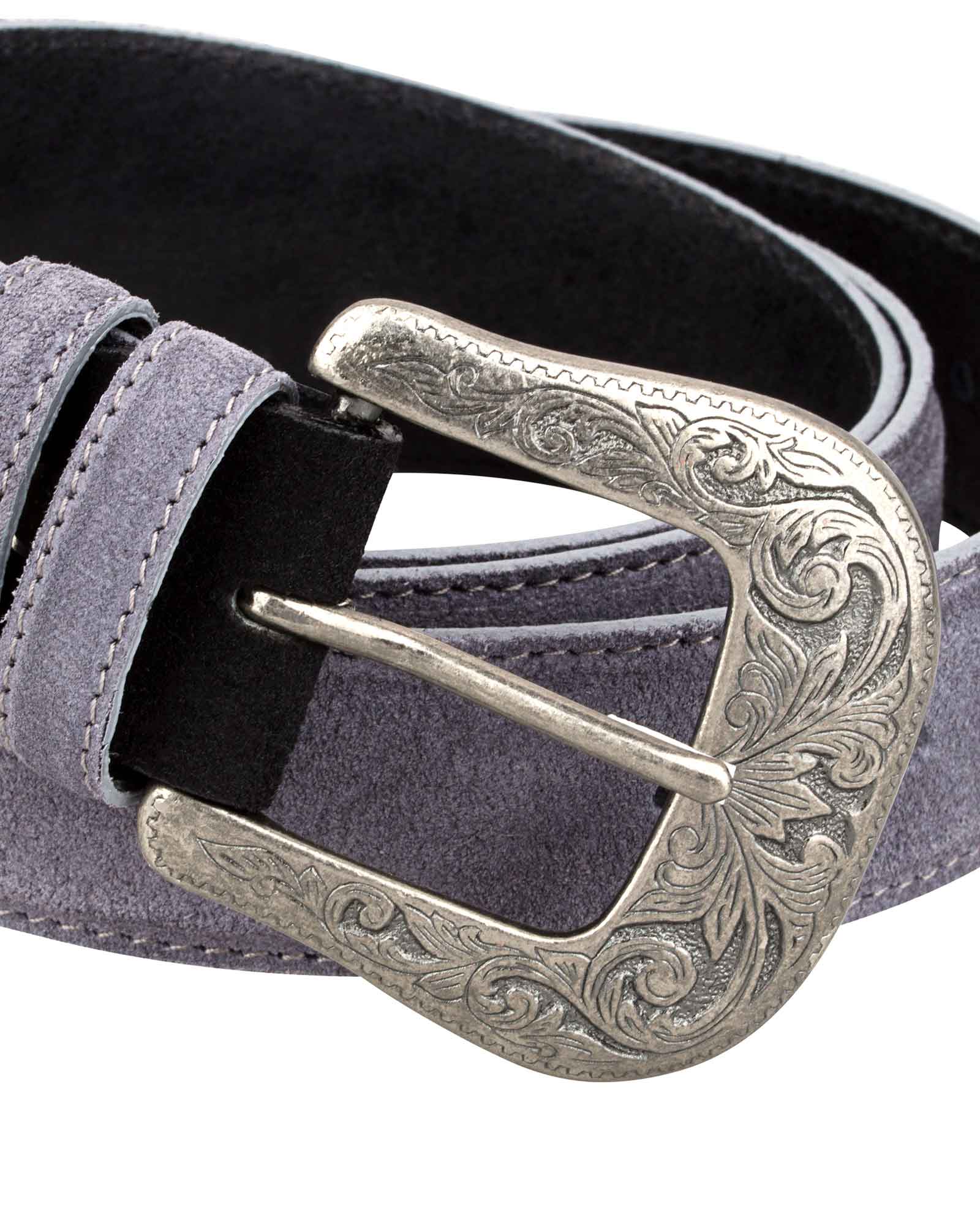 Buy Gray Suede Belt | Western buckle in Antique Silver | Free Shipping