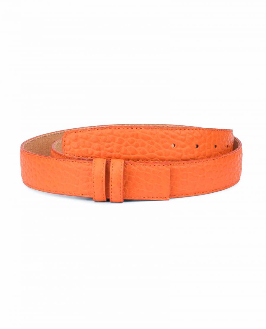 Belt-Without-Buckle-Orange-Leather-Strap-1-3-8-inch-Capo-Pelle
