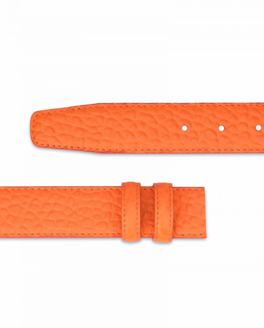Belt-Without-Buckle-Orange-Leather-Strap-1-3-8-inch-Italian