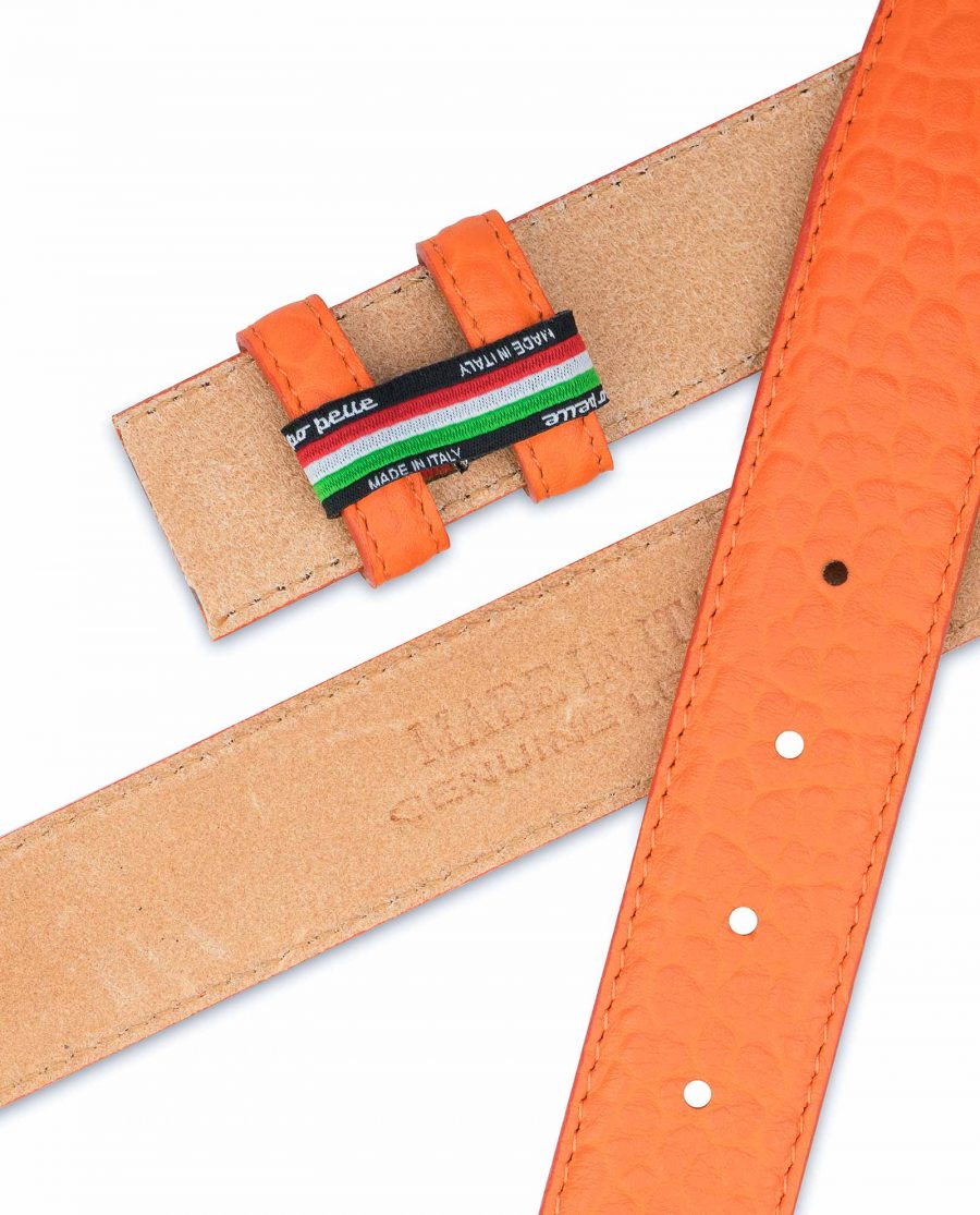 Belt-Without-Buckle-Orange-Leather-Strap-1-3-8-inch-Made-in-Italy