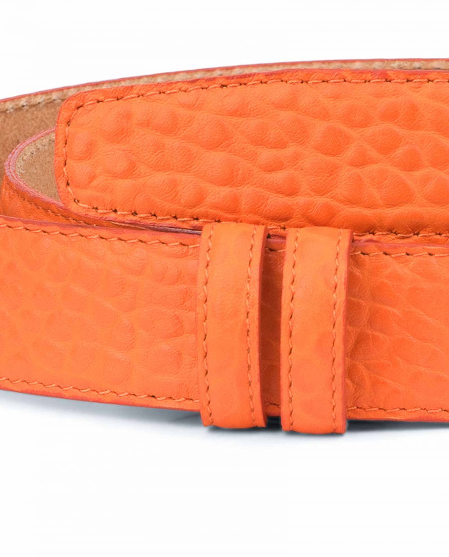 Belt-Without-Buckle-Orange-Leather-Strap-1-3-8-inch-Pebbled
