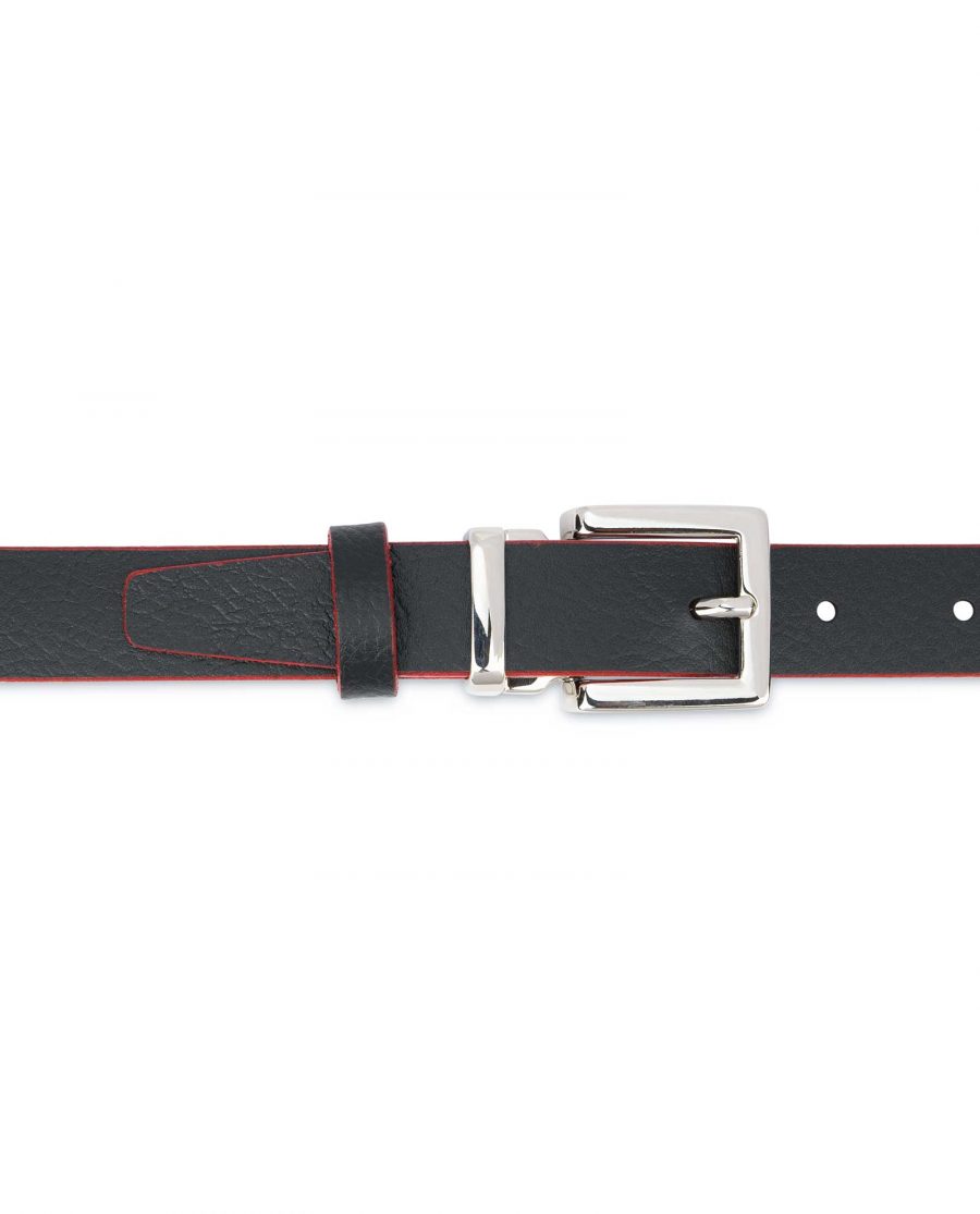 Mens-Black-Thin-Leather-Belt-Square-Buckle-1-inch